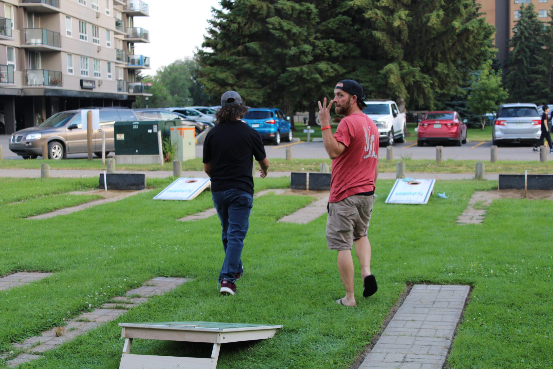 Playing cornhole